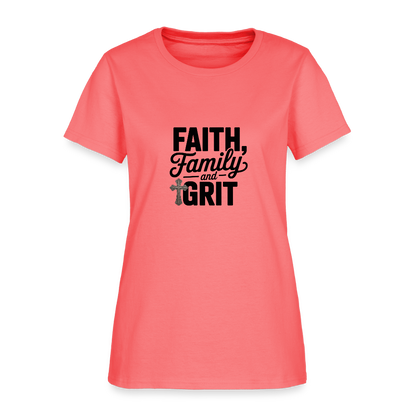 Faith and Family - Women's T-Shirt - coral