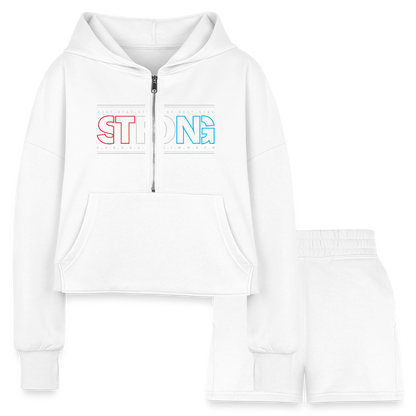Stay Strong - Cropped Hoodie & Jogger Short Set - white