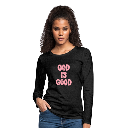 God is Good - Bold Pink -Women's  Long Sleeve T-Shirt - charcoal grey