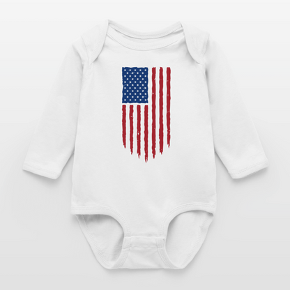 USA flag - Organic Long Sleeve Baby Bodysuit - white