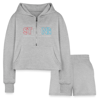 Stay Strong - Cropped Hoodie & Jogger Short Set - heather gray
