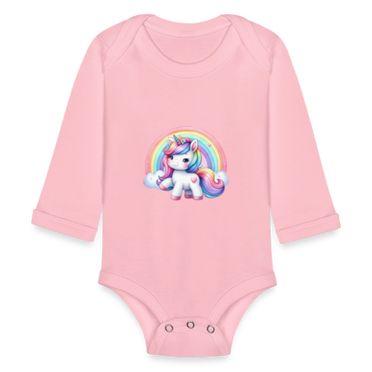 Rainbow unicorn - Organic Long Sleeve Baby Bodysuit - light pink
