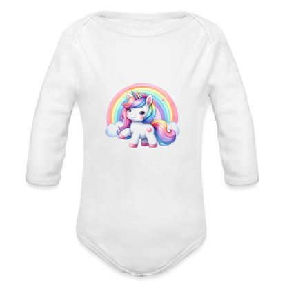 Rainbow unicorn - Organic Long Sleeve Baby Bodysuit - white