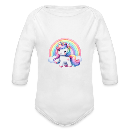 Rainbow unicorn - Organic Long Sleeve Baby Bodysuit - white