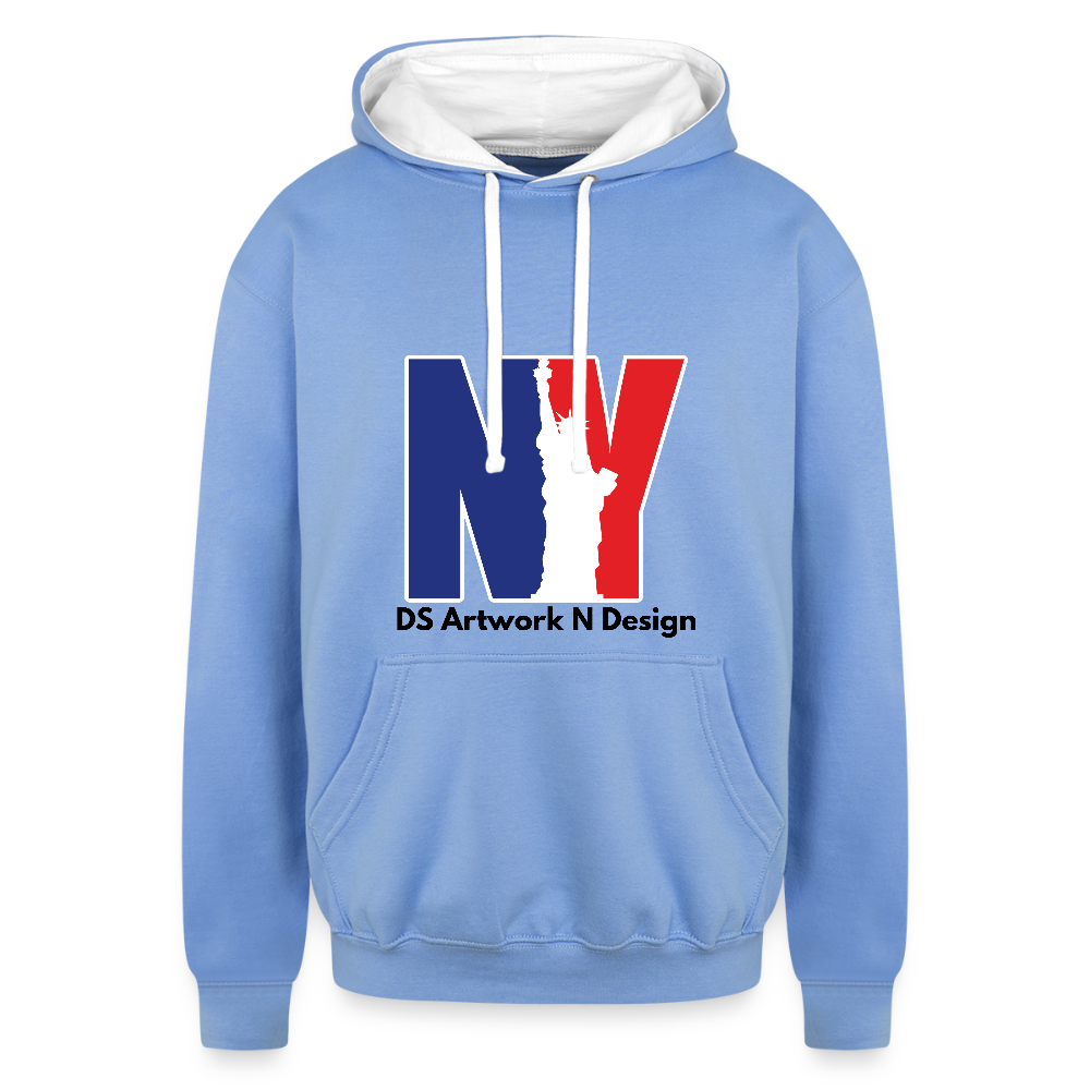 Contrast Hoodie - NEW YORK - sky blue/white