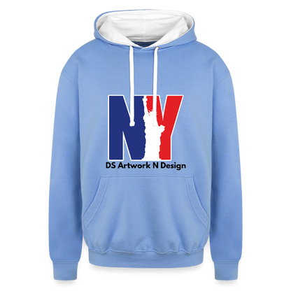 Contrast Hoodie - NEW YORK - sky blue/white
