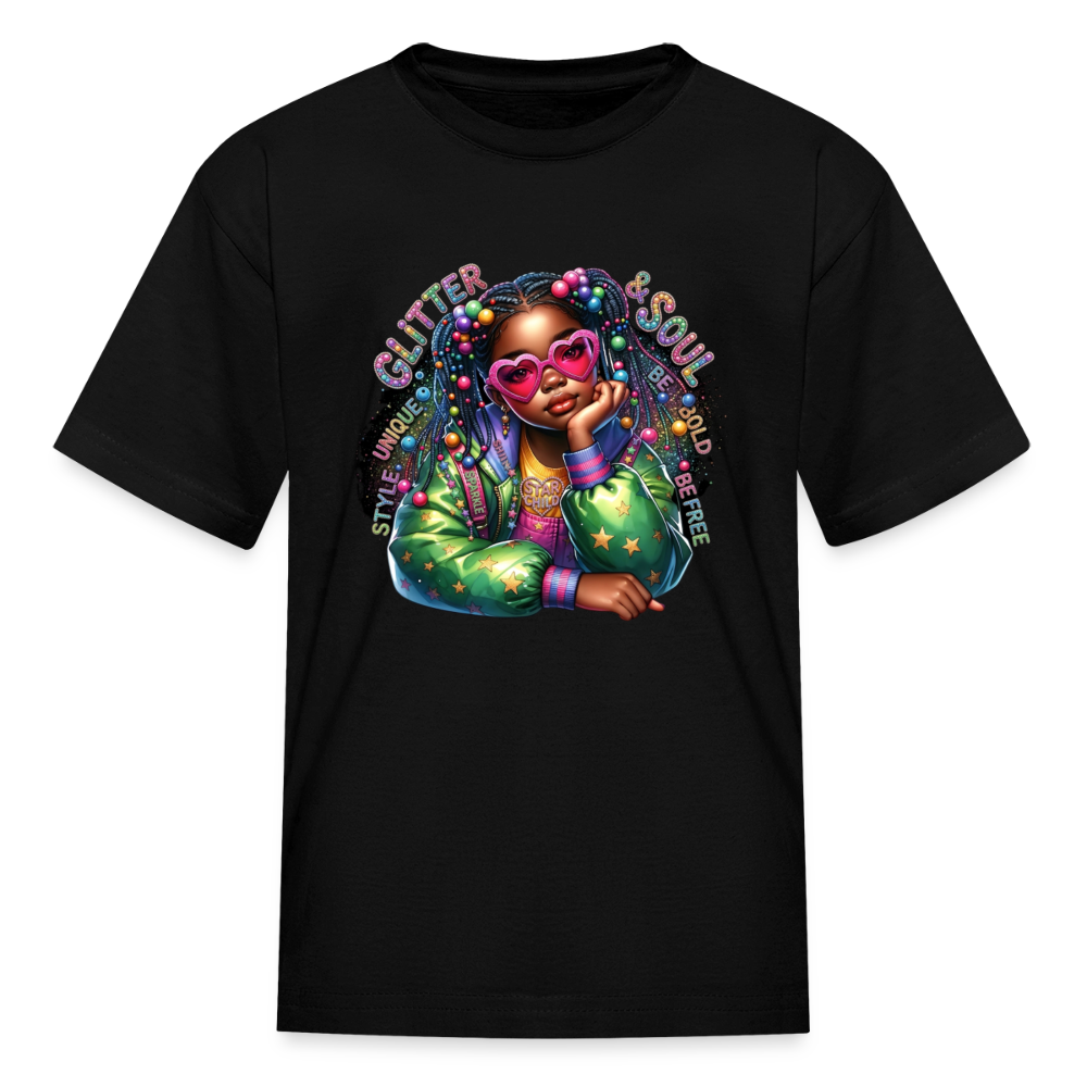 Black Girl Power - Glitter and Soul Kids' T-Shirt - black