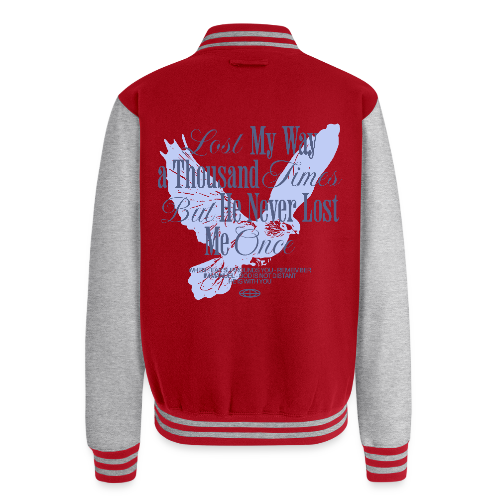 God is with Us - Letterman Jacket - red/heather grey