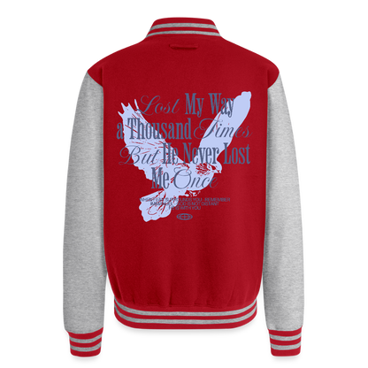 God is with Us - Letterman Jacket - red/heather grey