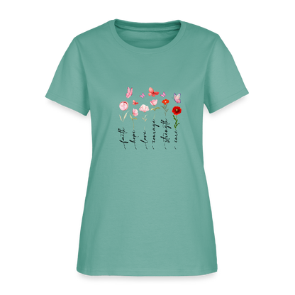 Faith, Hope, Love - Floral Women's T-Shirt - aquatic