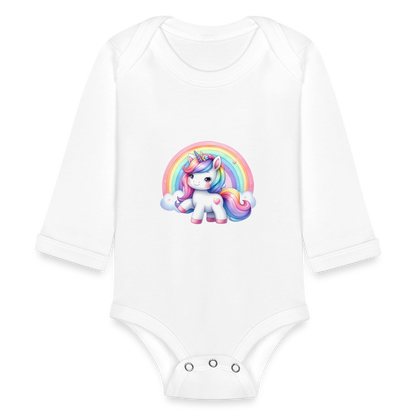 Rainbow unicorn - Organic Long Sleeve Baby Bodysuit - white