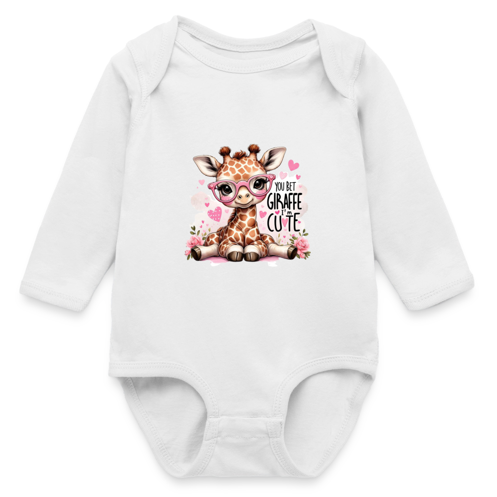 Cute Giraffe - Girl's Long Sleeve Baby Bodysuit - white
