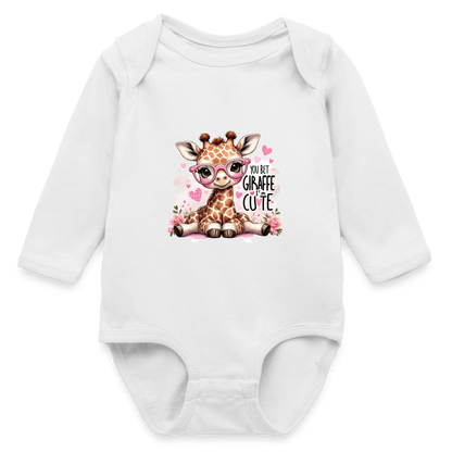Cute Giraffe - Girl's Long Sleeve Baby Bodysuit - white
