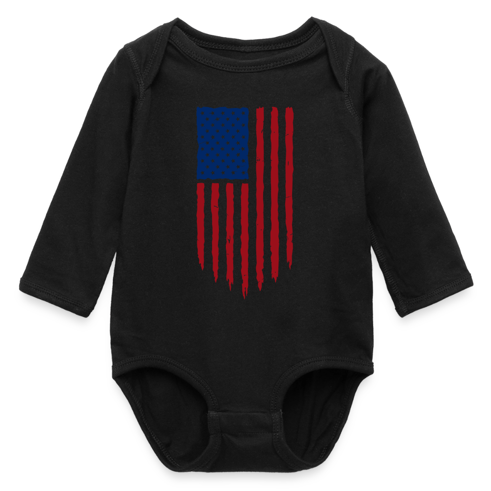 USA flag - Organic Long Sleeve Baby Bodysuit - black