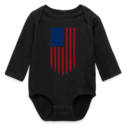 USA flag - Organic Long Sleeve Baby Bodysuit - black