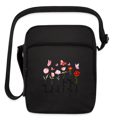 Faith Hope and Love - Floral Upright Crossbody Bag - black