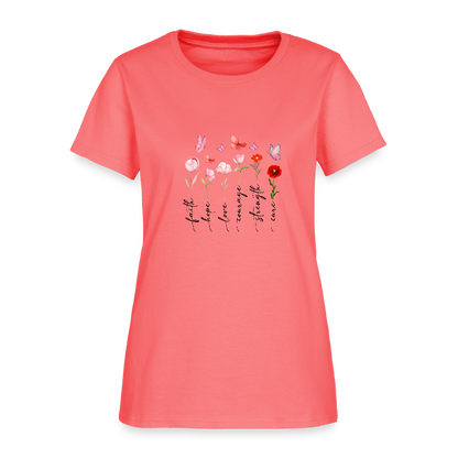 Faith, Hope, Love - Floral Women's T-Shirt - coral