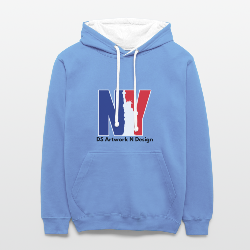 Contrast Hoodie - NEW YORK - sky blue/white