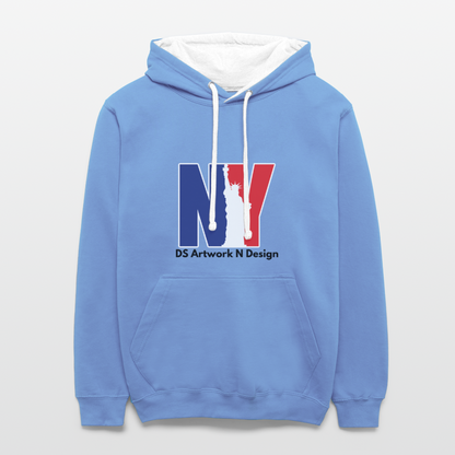 Contrast Hoodie - NEW YORK - sky blue/white