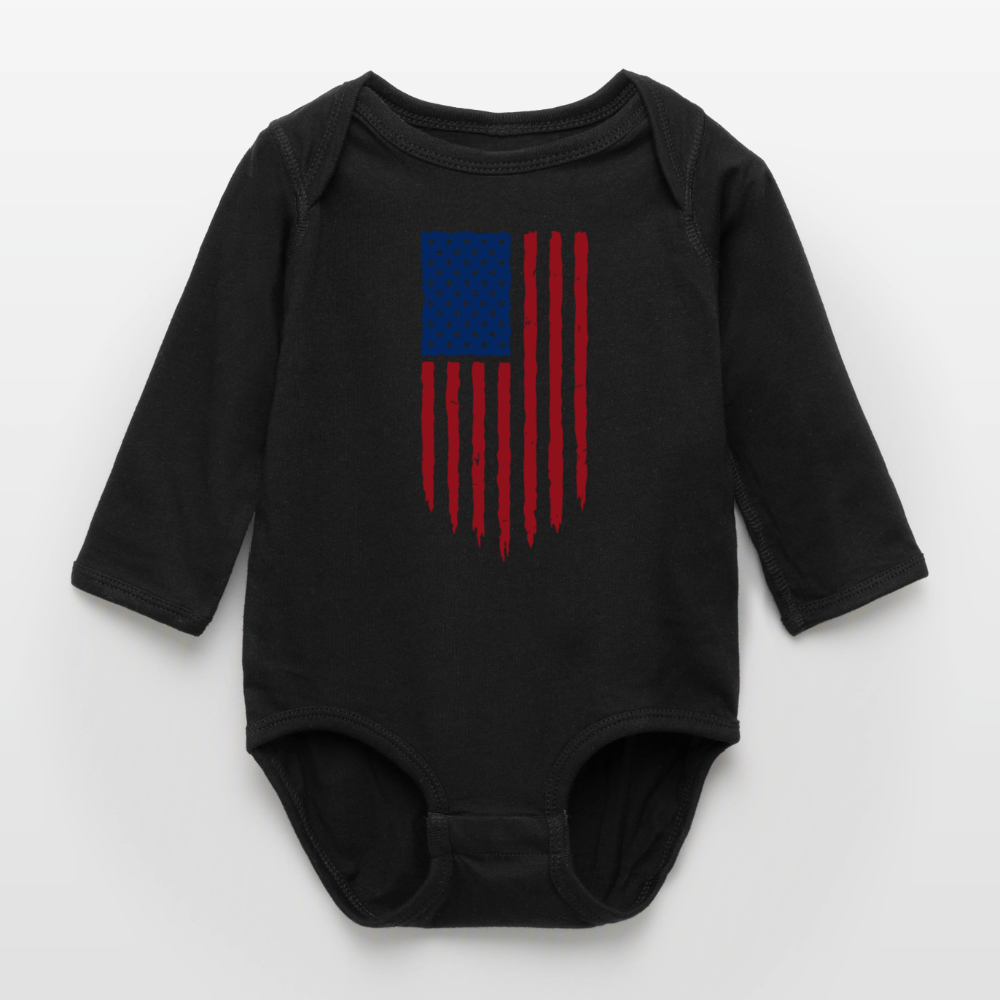 USA flag - Organic Long Sleeve Baby Bodysuit - black