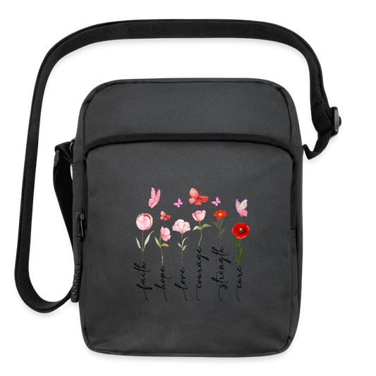 Faith Hope and Love - Floral Upright Crossbody Bag - charcoal grey