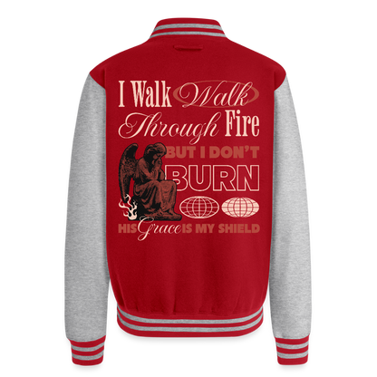 Walk with God - Letterman's Jacket - red/heather grey