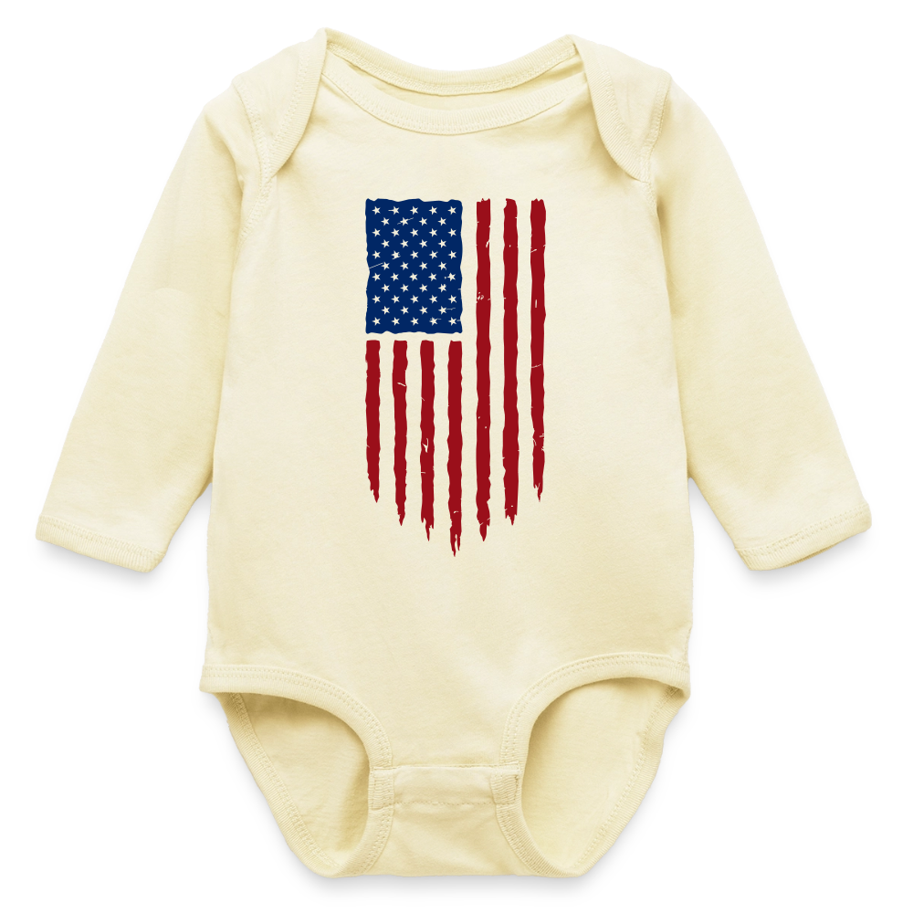 USA flag - Organic Long Sleeve Baby Bodysuit - natural