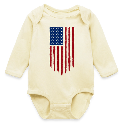 USA flag - Organic Long Sleeve Baby Bodysuit - natural