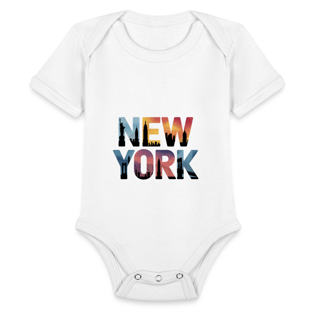NY Color - Organic Short Sleeve Baby Bodysuit - white