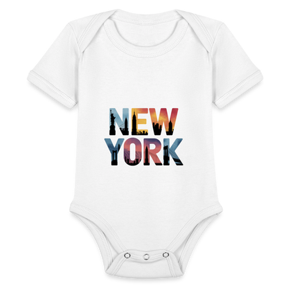 NY Color - Organic Short Sleeve Baby Bodysuit - white