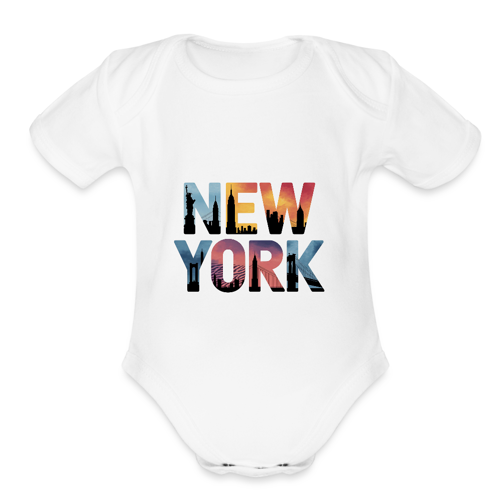 NY Color - Organic Short Sleeve Baby Bodysuit - white
