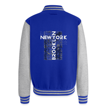 Brooklyn NY-  Letterman Jacket - royal/heather grey