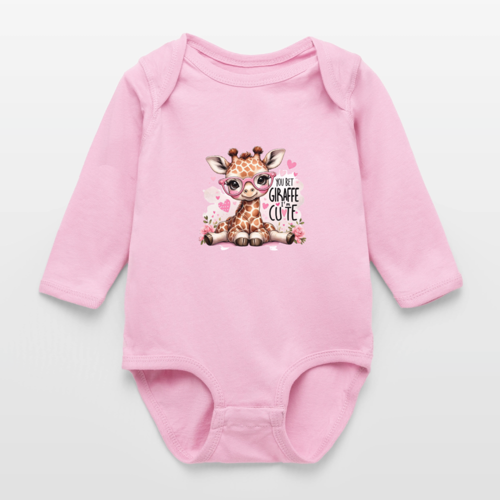 Cute Giraffe - Girl's Long Sleeve Baby Bodysuit - light pink
