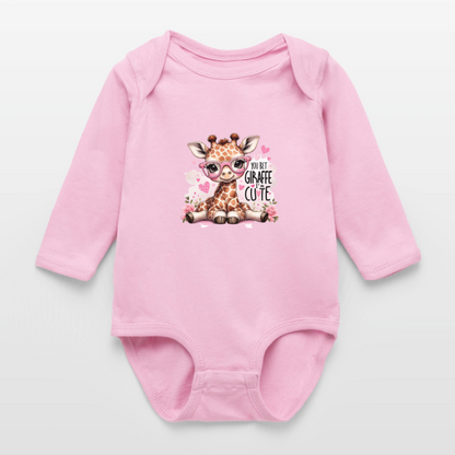 Cute Giraffe - Girl's Long Sleeve Baby Bodysuit - light pink