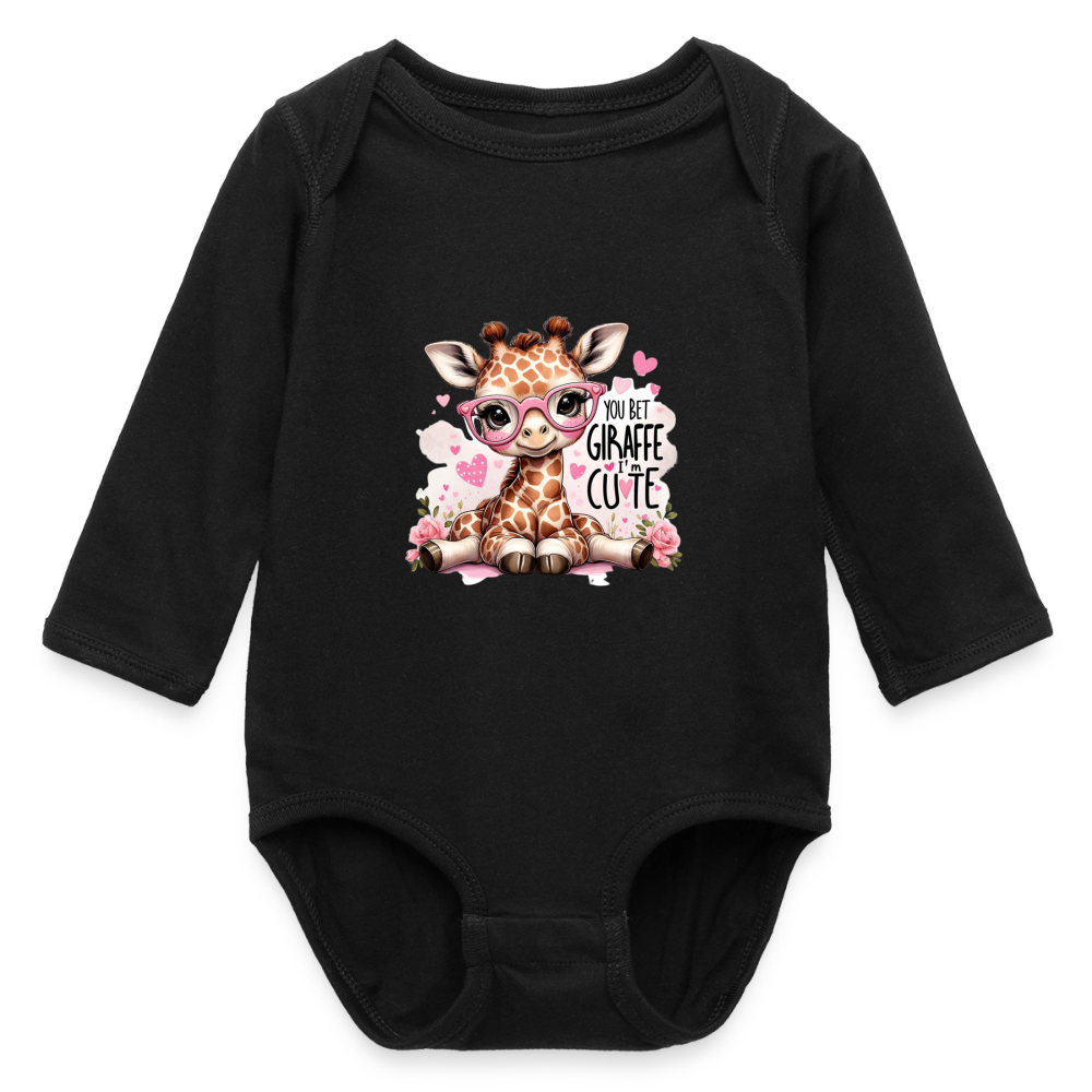 Cute Giraffe - Girl's Long Sleeve Baby Bodysuit - black