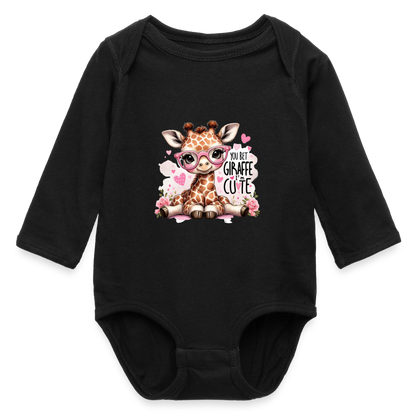 Cute Giraffe - Girl's Long Sleeve Baby Bodysuit - black