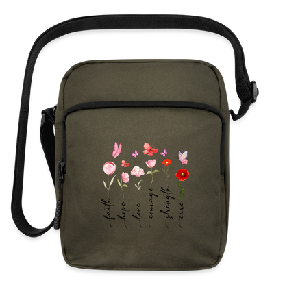 Faith Hope and Love - Floral Upright Crossbody Bag - olive