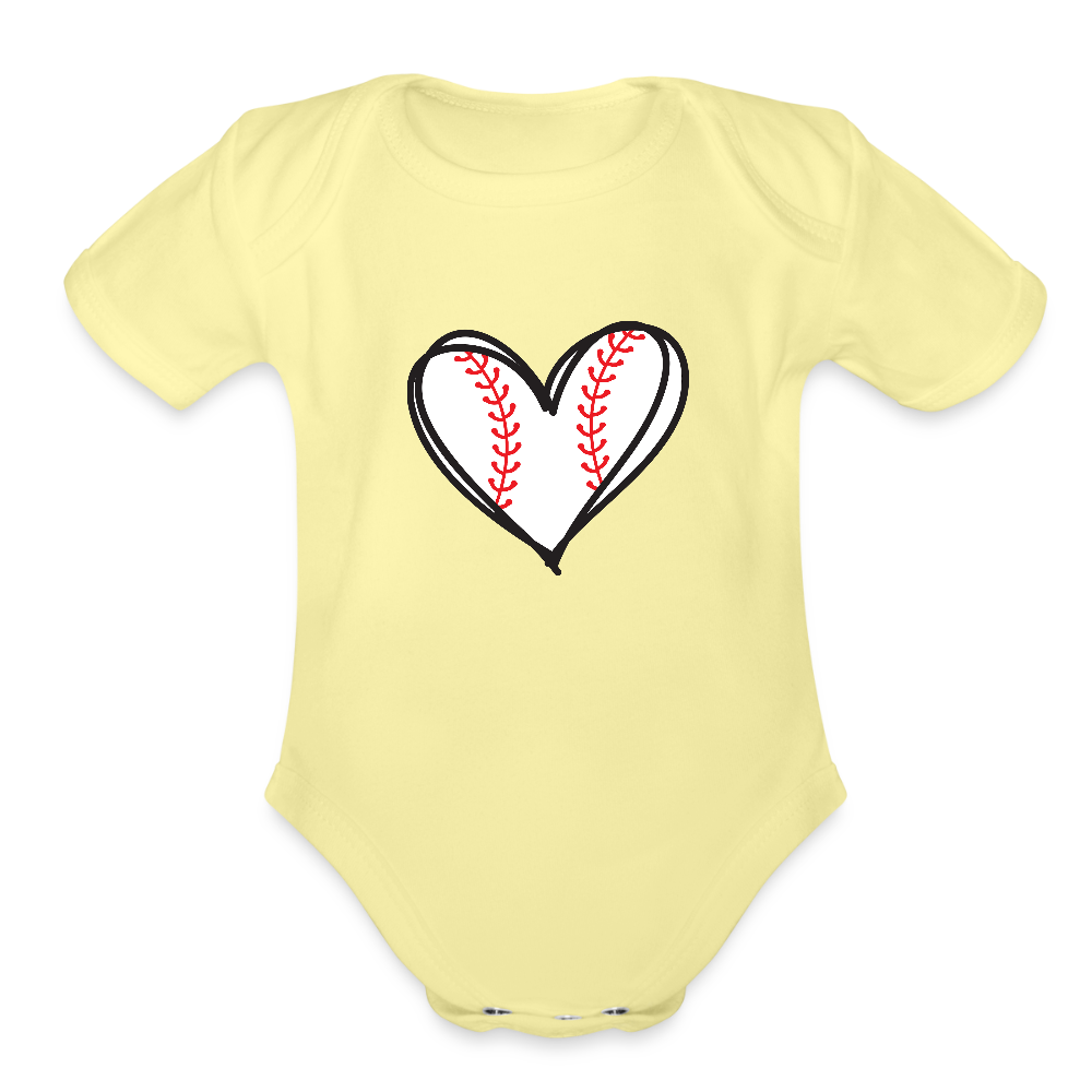Baseball heart - Short Sleeve Baby Bodysuit - washed yellow