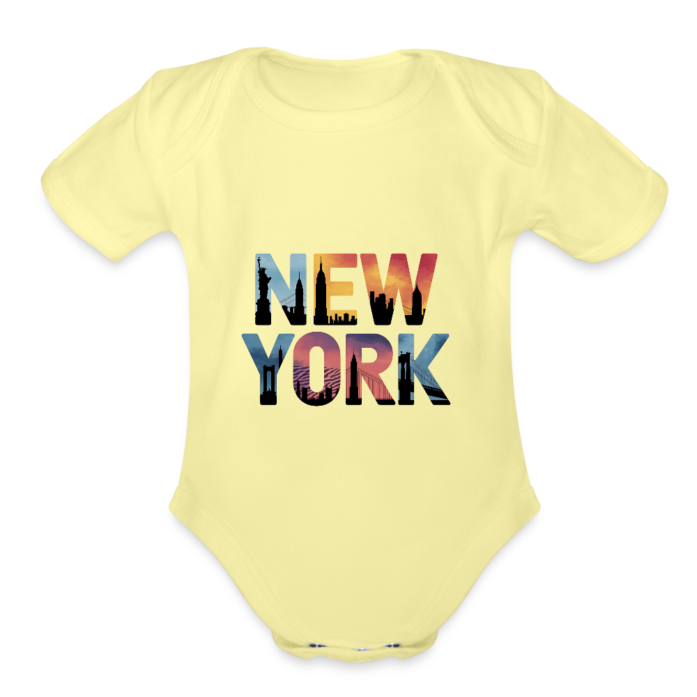 NY Color - Organic Short Sleeve Baby Bodysuit - washed yellow