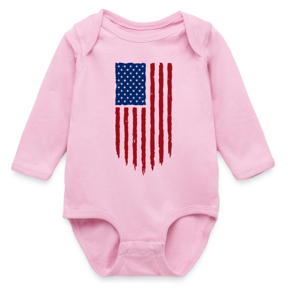 USA flag - Organic Long Sleeve Baby Bodysuit - light pink