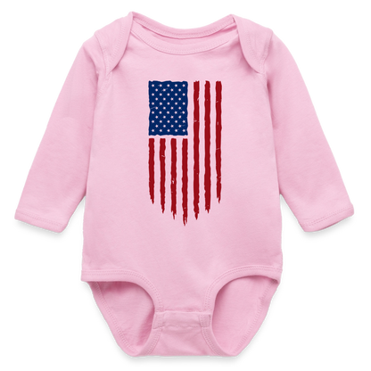 USA flag - Organic Long Sleeve Baby Bodysuit - light pink