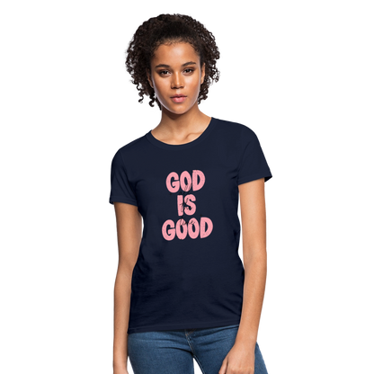 God is Good - Bold Pink -Women's Short Sleeve T-Shirt - navy