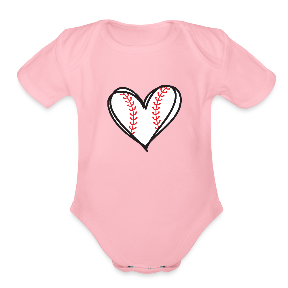 Baseball heart - Short Sleeve Baby Bodysuit - light pink