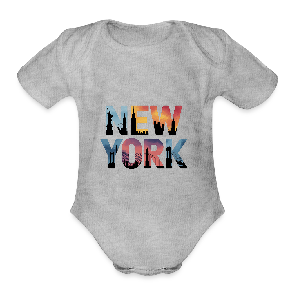 NY Color - Organic Short Sleeve Baby Bodysuit - heather grey