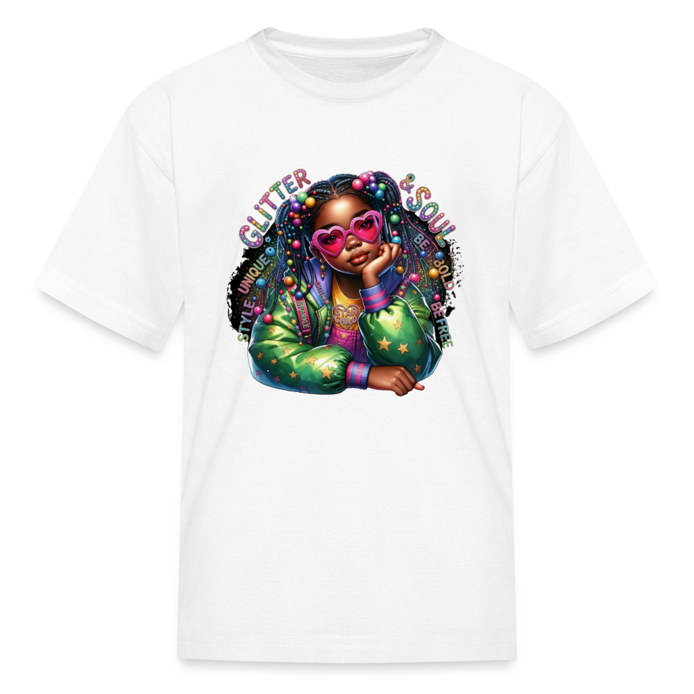 Black Girl Power - Glitter and Soul Kids' T-Shirt - white