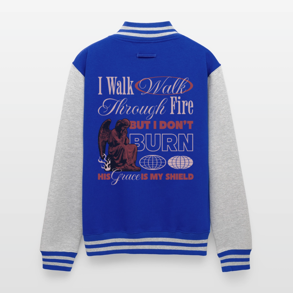 Walk with God - Letterman's Jacket - royal/heather grey