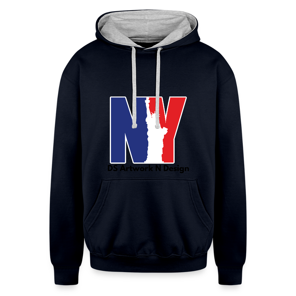 Contrast Hoodie - NEW YORK - navy/heather gray
