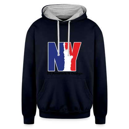 Contrast Hoodie - NEW YORK - navy/heather gray