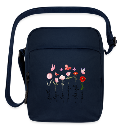 Faith Hope and Love - Floral Upright Crossbody Bag - navy