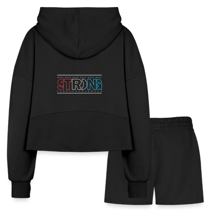 Stay Strong - Cropped Hoodie & Jogger Short Set - black